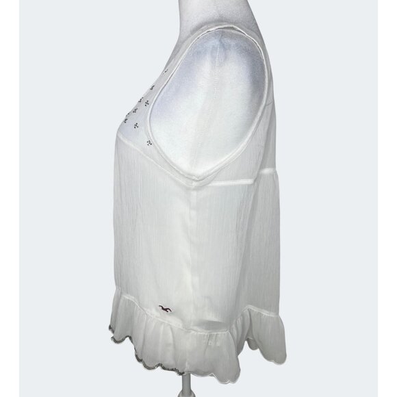 Hollister White Sleeveless Flowy Embroidered Tank Top Medium Scoop Neck - Picture 7 of 13